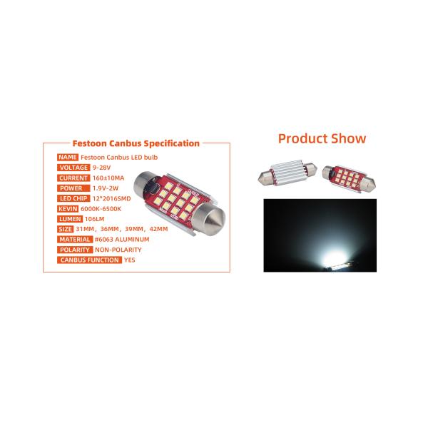 9-28V Car Interior Light Bulbs , Festoon Replacement Bulbs 6000K-6500K