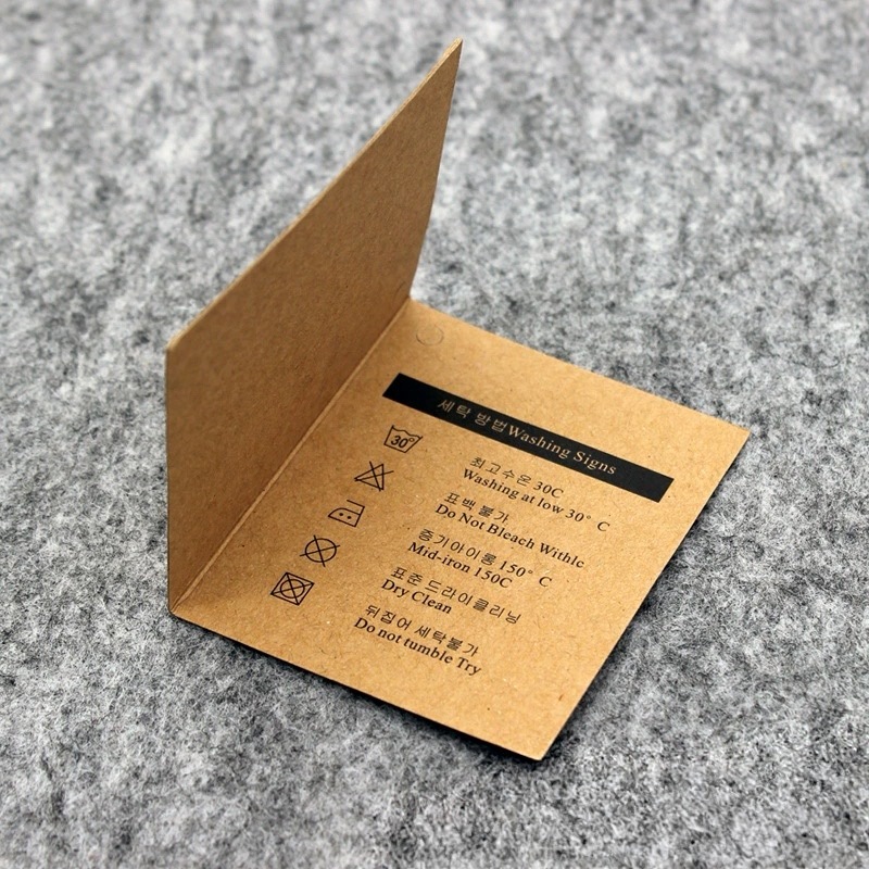 Kraft Paper Folded Hang Tags With Care Instructions For Apparel Branding
