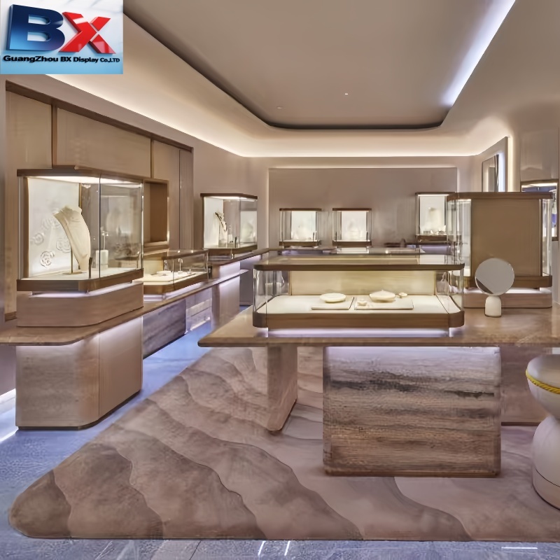 Luxury Custom Jewelry Glass LED Lighting Display Showcase Cabinet for Jewelry Shop Retail Store Interior Decoration
