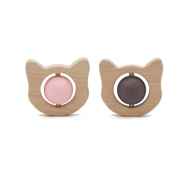 Non Toxic Beech Wooden Silicone Teething Rattle Eco Friendly