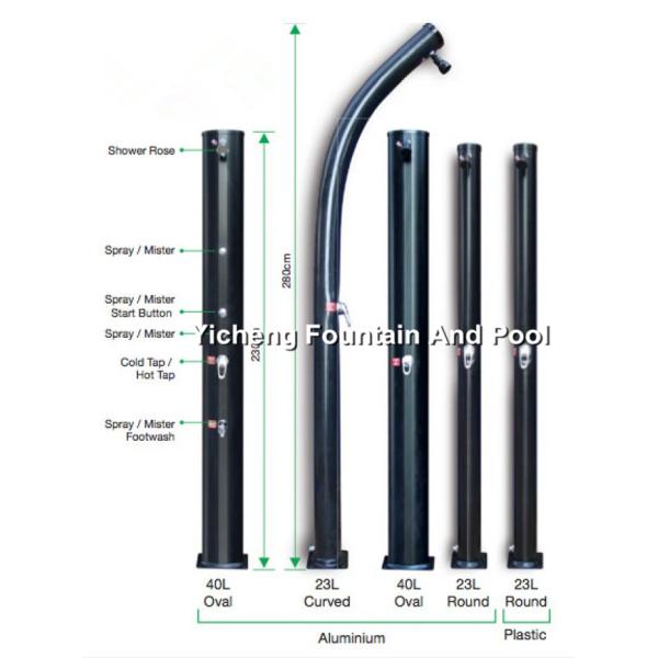 Aluminium And PVC Body Swimming Pool Accessories Oval Solar Showers With Spray And Foot Wash