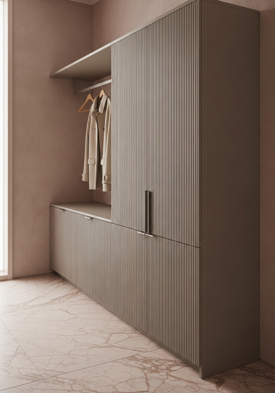 Taupe Fluted Entryway Shoe Cabinet in 304 Stainless Steel