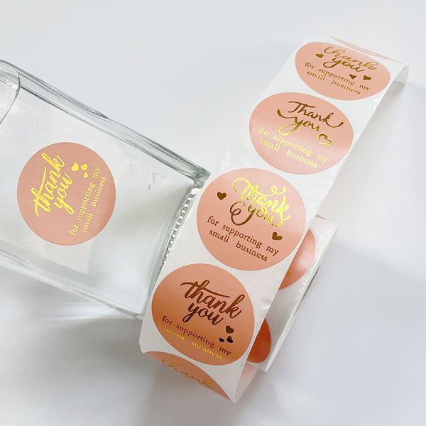 Hot Sale 1.5 Inch Gold Foil Thank You Label Round Circle Adhesive Vinyl Gift Thank You Label in Stock