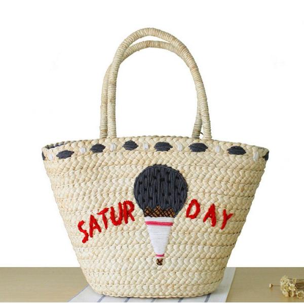 New Korean version of the hand-embroidered shoulder bag straw bag beach knitting female fashion flamingo