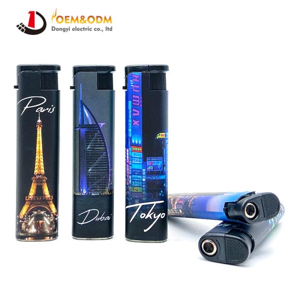 Dongyi 2025 OEM 77mm Disposable DIY-pattern Windproof Lighters Cigar Smoking Electric Custom Logo Gas Cigarette Lighter