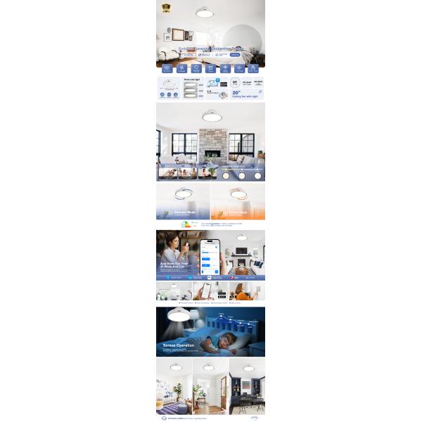 20-Inch LED Ceiling Fan with Quiet DC Motor and Flush Mount Design for Bedroom