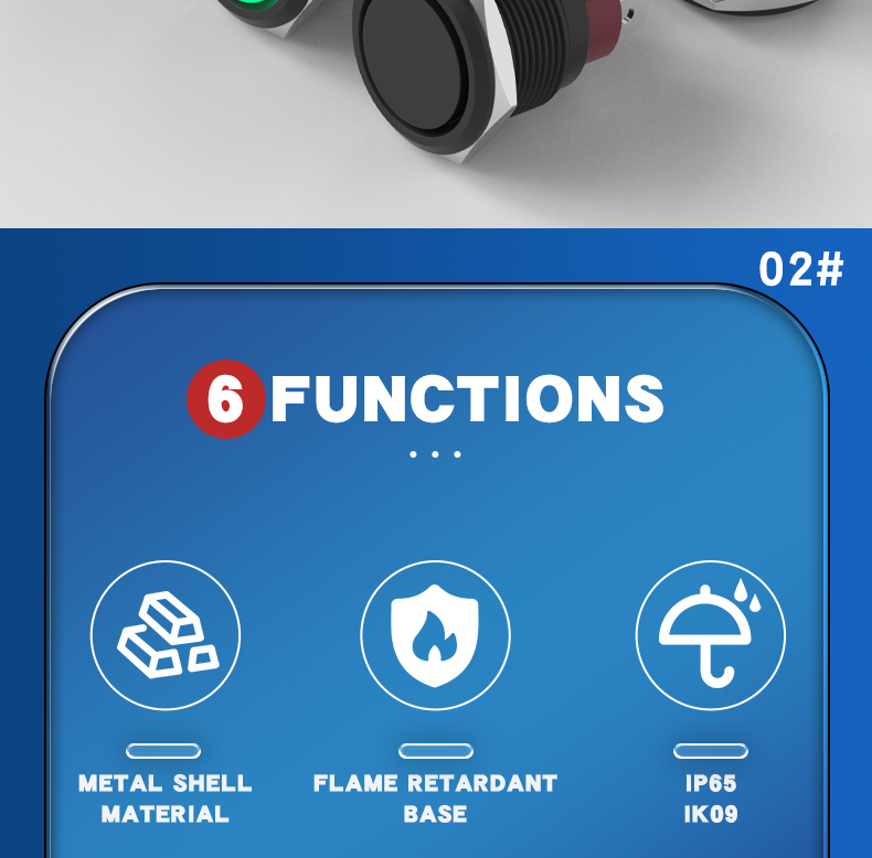 19mm Metal Push Button Switch 15A High Current Self-Locking 1NO Contact Alumina Black Shell IP65 LED Compact Design Control