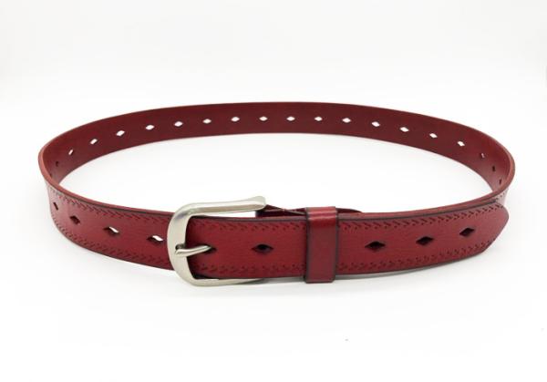 Brown / Red Color Stamped Leather Belt , Custom Leather Belts 3.3cm Width