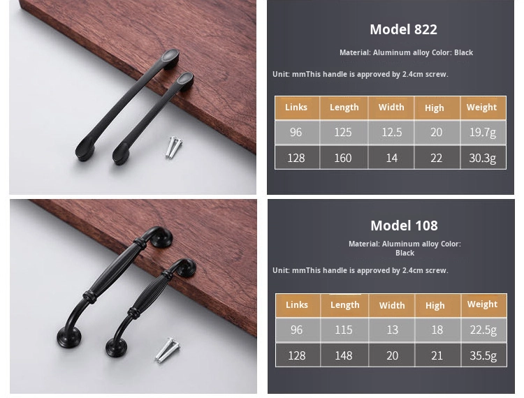Solid Black Modern European Stainless Steel Alloy Solid Handle for Cabinet Shoe Door Surface Mounting Furniture Hardware