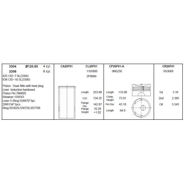 3304 / 3306 Piston Rings 120.65mm Auto Piston Rings 9S3068