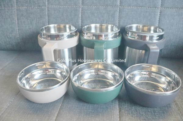 Sustainable Double Walled 1.5L Stainless Steel Lunch Box Green Black Khaki Vacuum Flask With Bowl