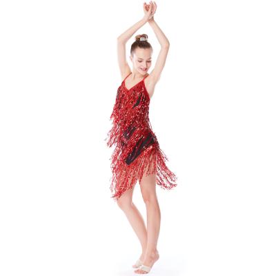Black Red Latin Dance Costumes , Fringe Latin Dress Spandex Lining Leotard Under