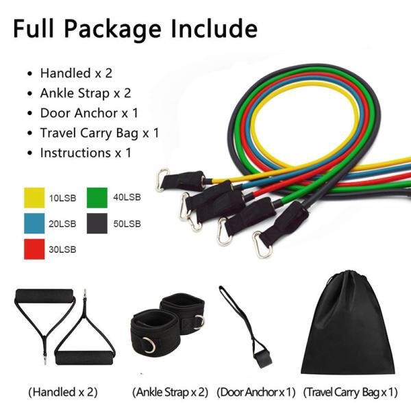 ZH 150lbs 11 Pcs Resistance Bands Set Bodylastics Fitness Equipment