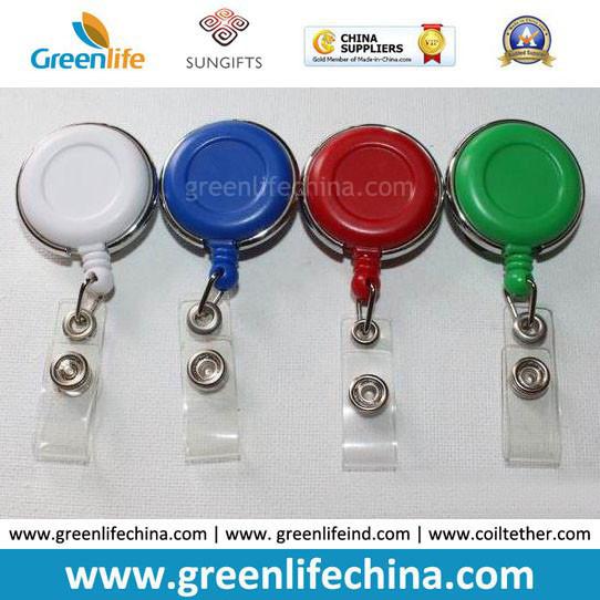 Solid Color Round Retractable Badge Reel W/Silver Frame
