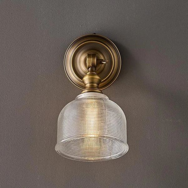Clear Glass Indoor Parlor Bedside Stairs Hotel Lighting Old Copper Wall Lamp (WH-VR-129)