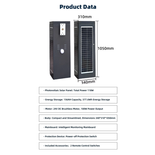 Solar Barrier Gate with 118W Solar Panel IP54 Protection and Remote Control for Parking Management System
