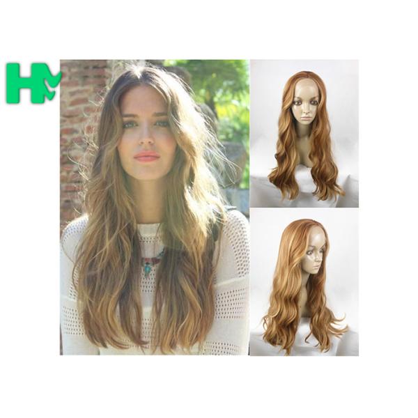 Fashionable Golden Color Long Synthetic Wigs For Girls Cap Size Adjustable