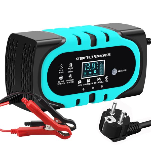 LCD Display Intelligent Battery Charger 12V 6A 8A for Microcomputers Motorcycles Trucks and Cars 90% Charging Efficiency