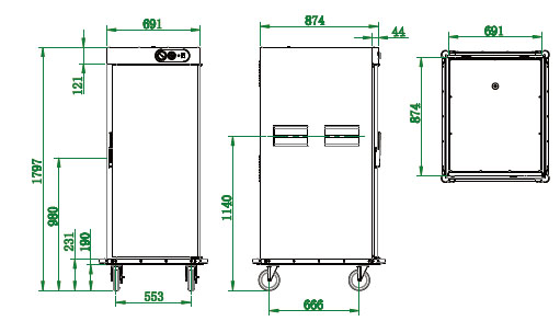 Однодверный коммерческий отель Мобильная тележка с теплом для еды с диапазоном температуры от 20 до 120 °C