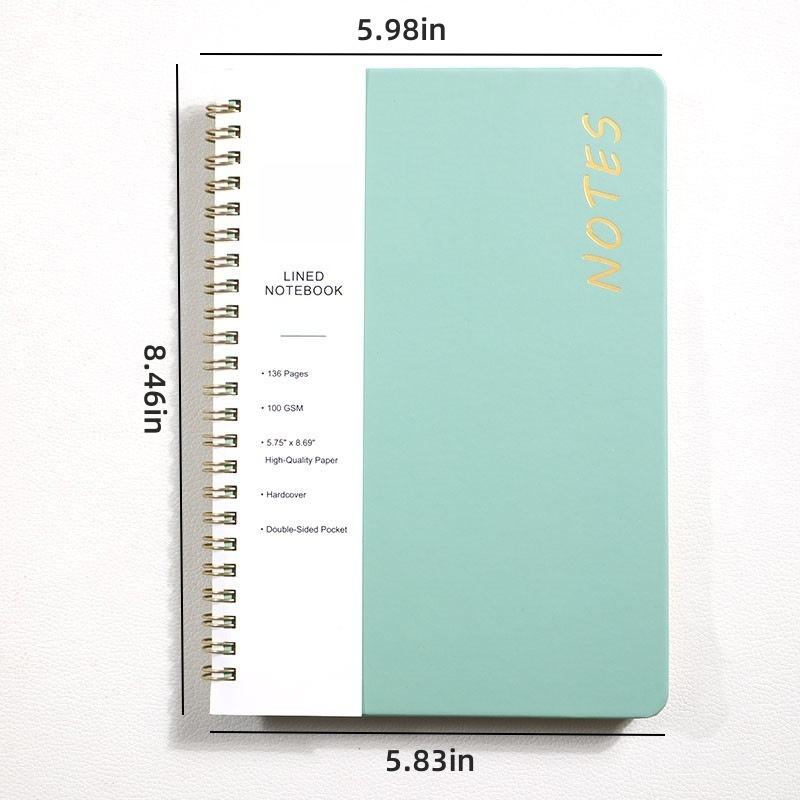 A5 Macaron Color Spiral Notebook Stationary Gold Foil Hardcover Lined Journal