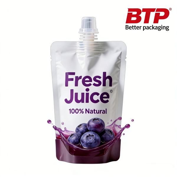 Custom Printed 100% Natural Fresh Juice Spout Pouches with Heat Seal Resealable Custom Logo for Food-Grade Leak-Proof Packaging