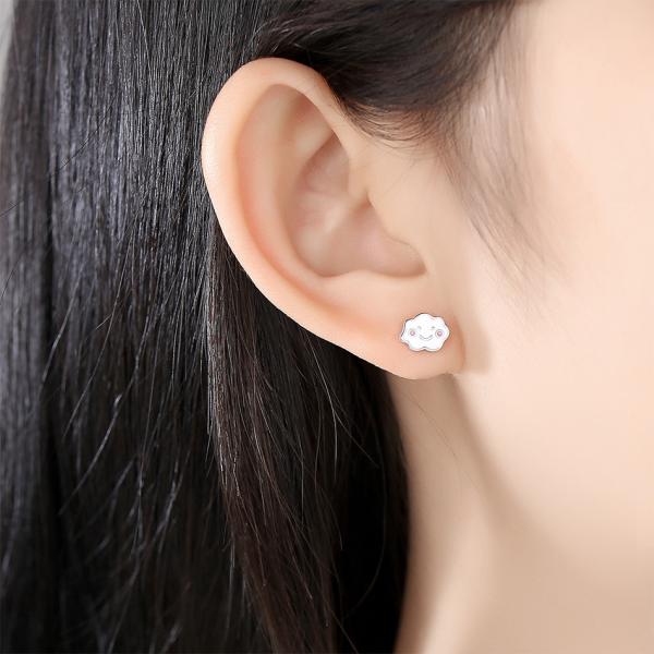 Rhodium Plated 925 Silver Clouds Enamel Stud Earrings for Baby Children Little Girl