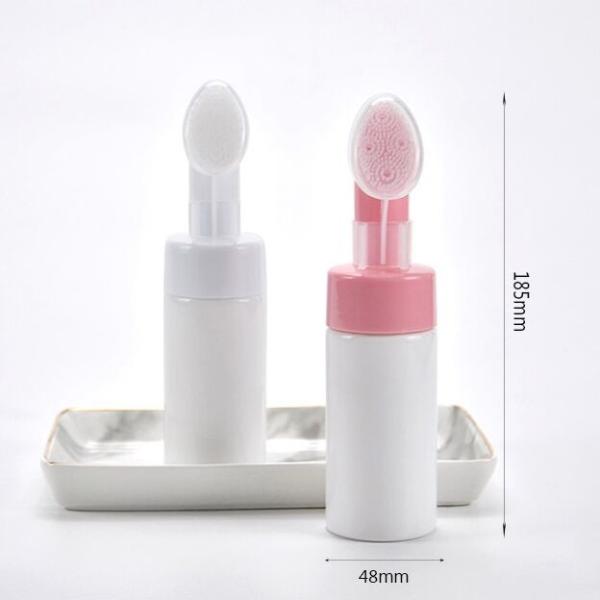 White Empty Foaming Face Wash Bottle With Brush Silicone Cleansing Massage Facial Pump Bottle