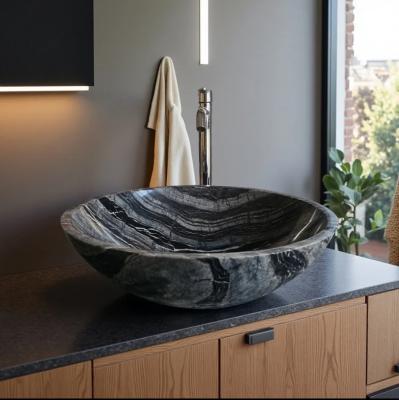 Ancient Wood Grain Stone Bathroom Sink Glacier Veined Stone Sink Basin Durable For Luxury Hotel