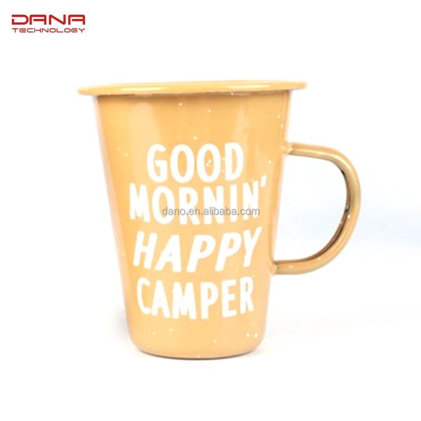 Daily Multi Capacity Enamel Metal Conical Cups with Rolled Edge Rim 304 Stainless Steel Mugs and Personalized Decal