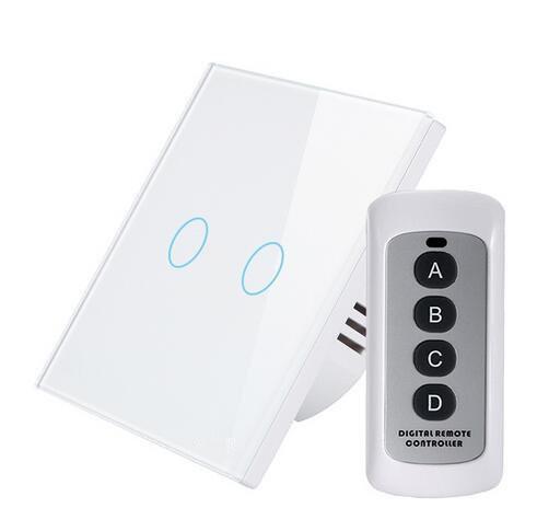 EU/UK Wireless remote control switch intelligent touch switch black 2 gang 1 way wireless RF433 Mhz indoor light switch