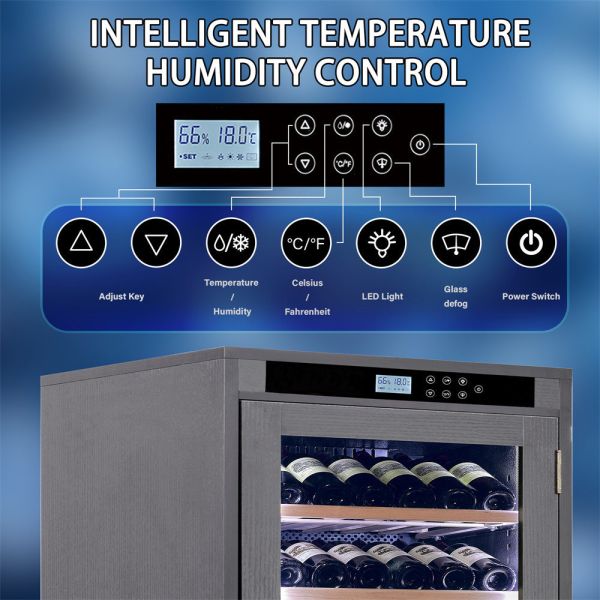 Wood Wine Cooler Cabinet with Digital Control Panel, LED Lighting & Water-resistant Construction for Home or Bar