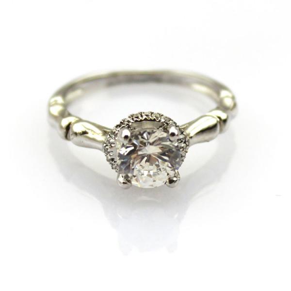 925 Sterling Silver Pave 6mm Round Clear Cubic Zirconia Engagement Ring(F05)