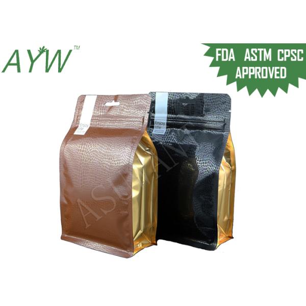 Golden Printed Stand Up k Pouches / Flat Bottom Gusset Bags With Zip Closure