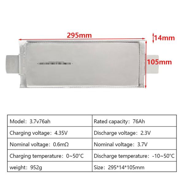 3.7V 76Ah Lithium Battery High Rate Large Single Cell Electric Vehicle and Energy Storage Power Cell