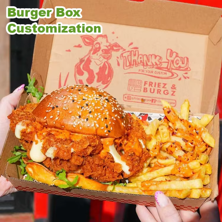 Custom Logo Printing Eco-Friendly Kraft Paper Leak & Heat Resistant Burger Box for Fast Food Packaging
