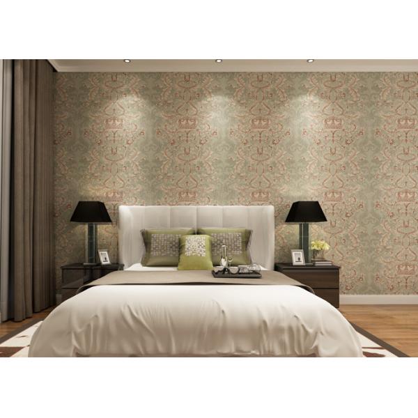 Rustic Embossed Washable Vinyl Wallpaper , Symmetrical Floral Pattern Wallpaper