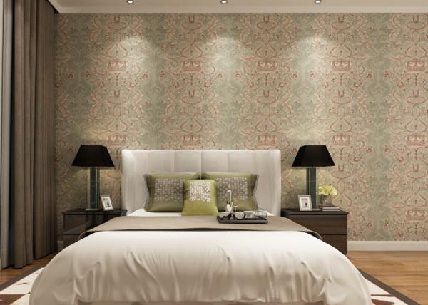 Rustic Embossed Washable Vinyl Wallpaper , Symmetrical Floral Pattern Wallpaper