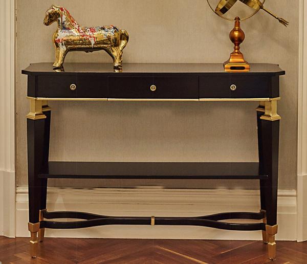 High end 5-star luxury competitive dark finish Wooden writing desk with antique gold accent for hotel bedroom furniture