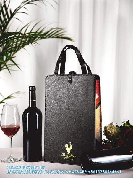 Wine Carrier Tote Bag, 2 Bottles Leather Wine Gift Bag, Reusable Champagne Bottle Bag For Wine Lover Gift Party Picnic