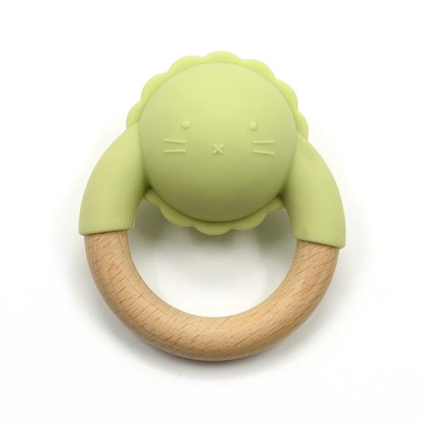 Organic Beech Wooden Silicone Teether LFGB Standard Baby Rattle Ring