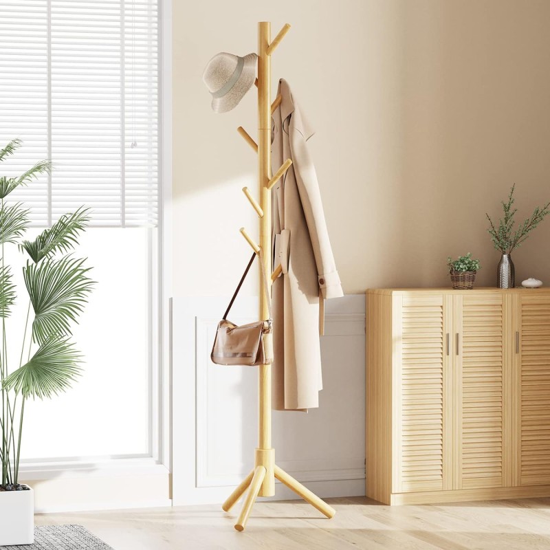 Household Simple Coat and Hat Rack Living Room Bedroom Floor Shelf Solid Wood Multi-functional Coat and Hat Rack