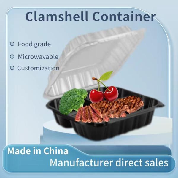 Reusable Plastic Food Packaging Box PP Hinged Lid Clamshell Container Microwavable 10.2”x10.2”x3.2”