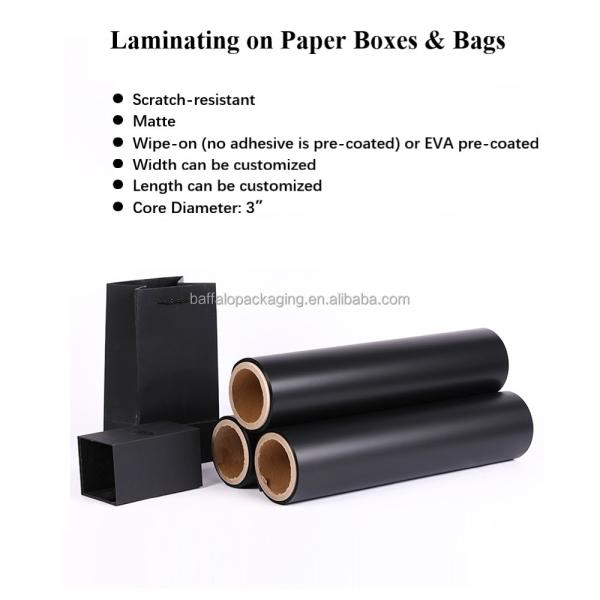 Pre-coated Velvet Soft Touch Black Thermal Lamination Film for Premium Luxury Liquor Perfume Watches and Jewellery Packs/boxes