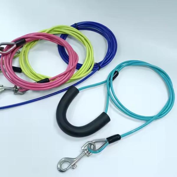 Câble d'attache pour chien à ressort en PVC 7x7 7x19 et piquet, longue laisse en nylon pour animaux de compagnie