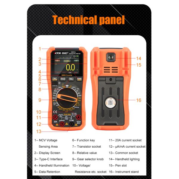 VICTOR 890D+ Digital Multimeter with TFT screen 6000 counts display