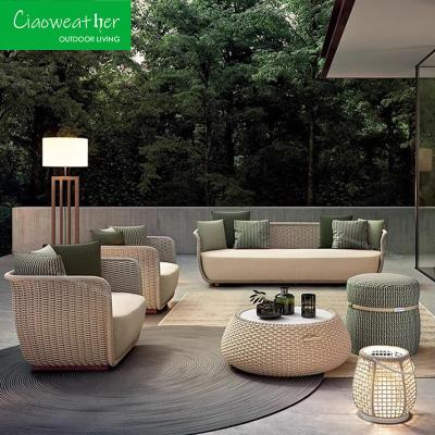 Garden Furniture Woven Sofa Set Villa Modern Hotel Waterproof Fabric Aluminum Frame 2 Sets Lounge Sets Outside