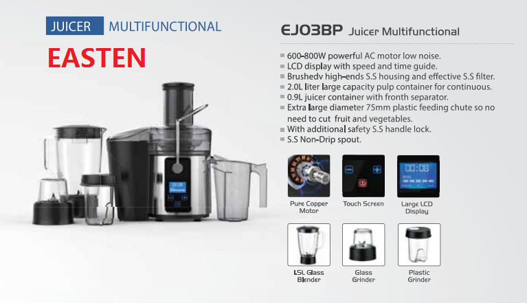 800W Multi-functional Juicer EJ03BP / World Wide Patent Double Layer Filters 2.0 Liters Juicer Produced by Easten
