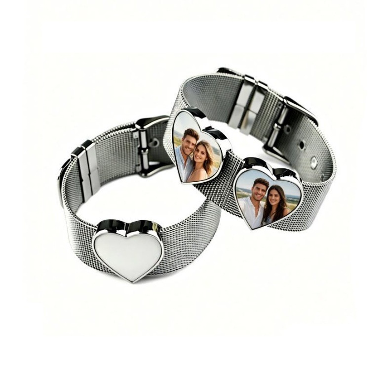 Heart Shape Stainless Steel Sublimation Charm Bracelet Blanks Cuff Bracelet