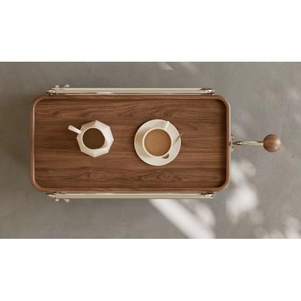 Nordic Modern Low Side Table Trolley Trolly With Wheels Stainless Steel Frame Solid Wood Handle