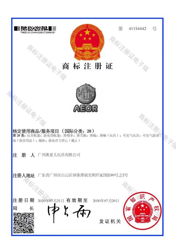 Guangzhou Aeor Inflatable Co., Ltd. Сертификации